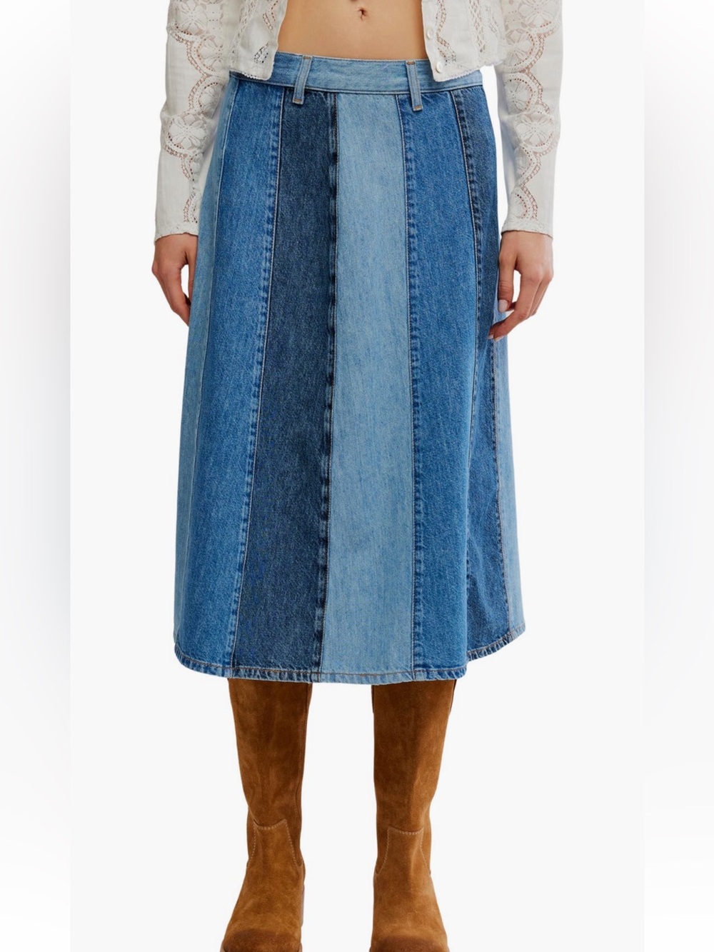 NWT💙free people We the free Patch-Panel Denim Midi Skirt - Blue